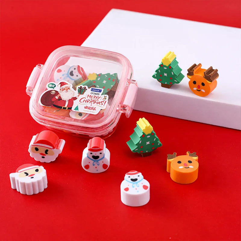 Christmas Erasers Gift Set Students Stationery School Supplies Cute Cartoon Erasers Gifts