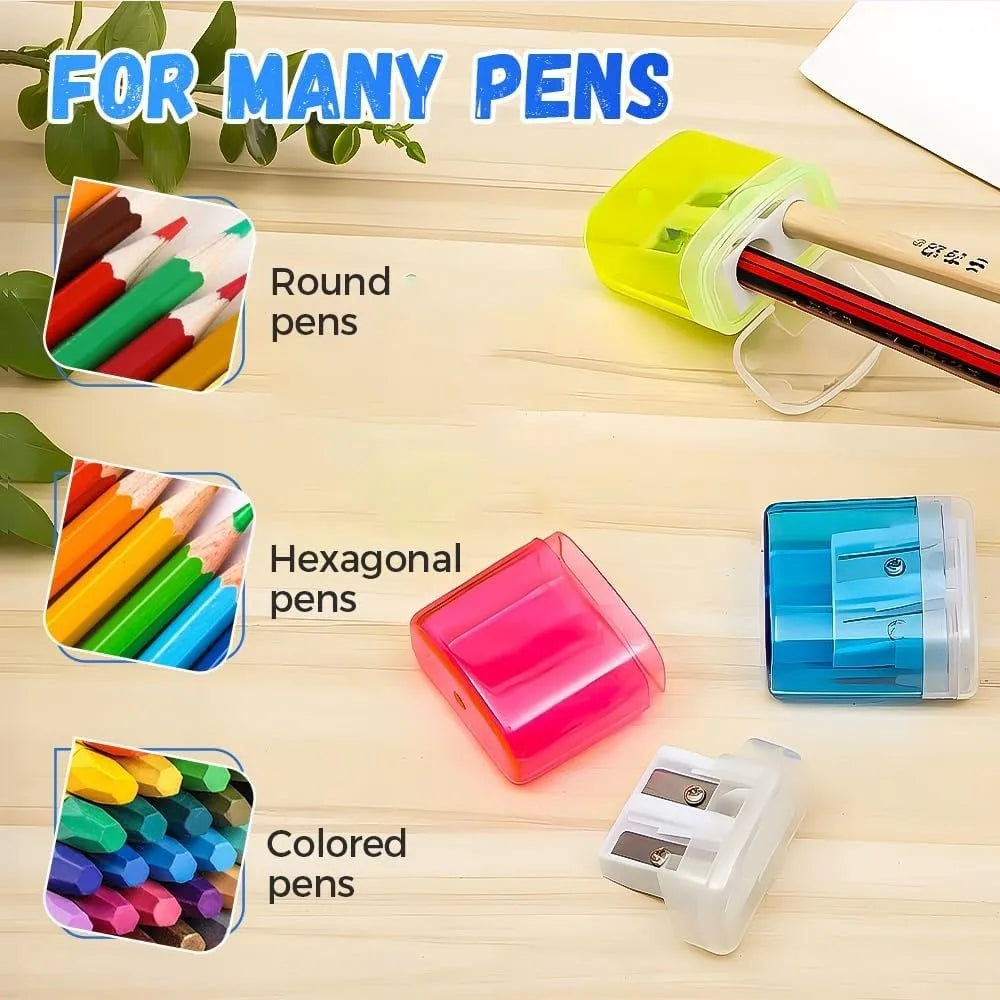 High Quality Dual Holes Pencil Sharpeners With Lid Plastic Pen Sharpener Handheld Pencil Sharpening Tool School Office Supplies