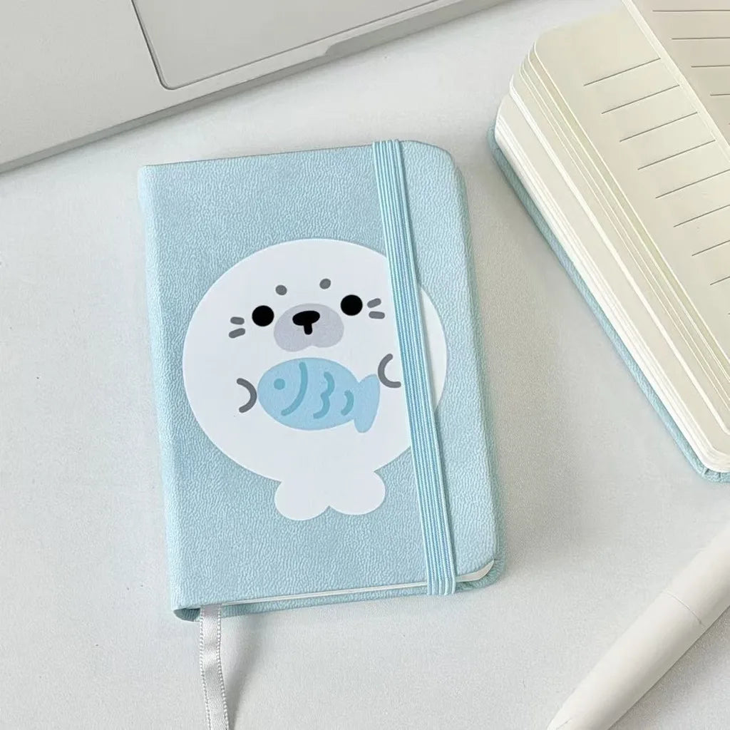 New Cartoon Seals Kawaii Notebook Soft School Supplies Blue Cute Animal Diary Book Leather Daily Planner Ribbon Kids Stationery