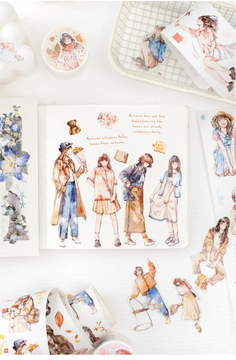 Journal Go 4.5x200cm Four Seasons Girl Tape DIY Scrapbooking Decor Photo Album Collage Junk Journal Planner Aesthetic Stickers