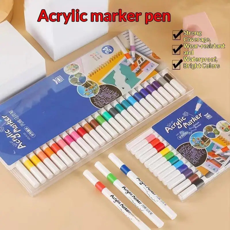 Acrylic Paint Markers 24 Colors Waterproof Smudge Resistant for Pottery Painting Handmade DIY Art Project