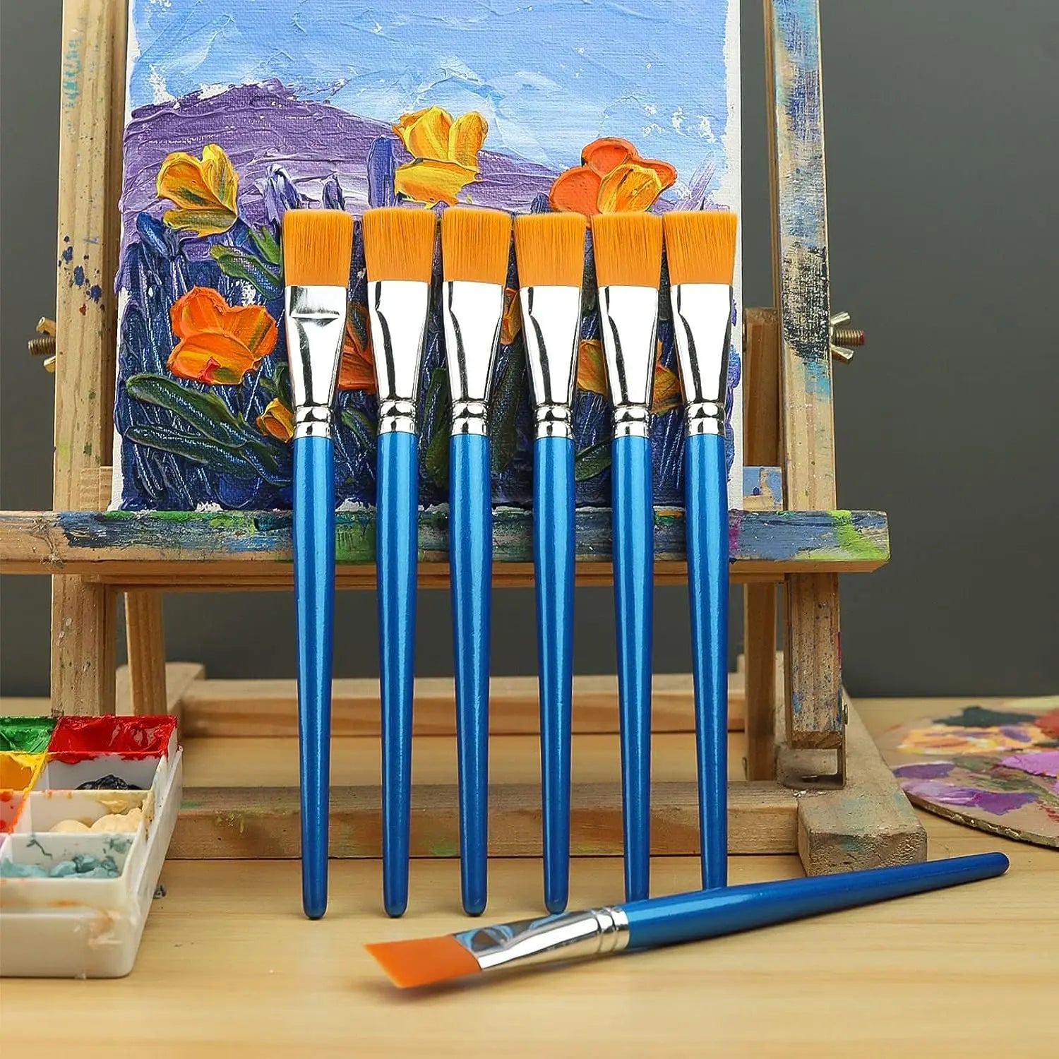 10pcs Premium Synthetic Nylon Flat Paint Brushes, 3/ 4 Inch - Ideal for Watercolor, Acrylics, Oil Painting, Fine Crafts & Body