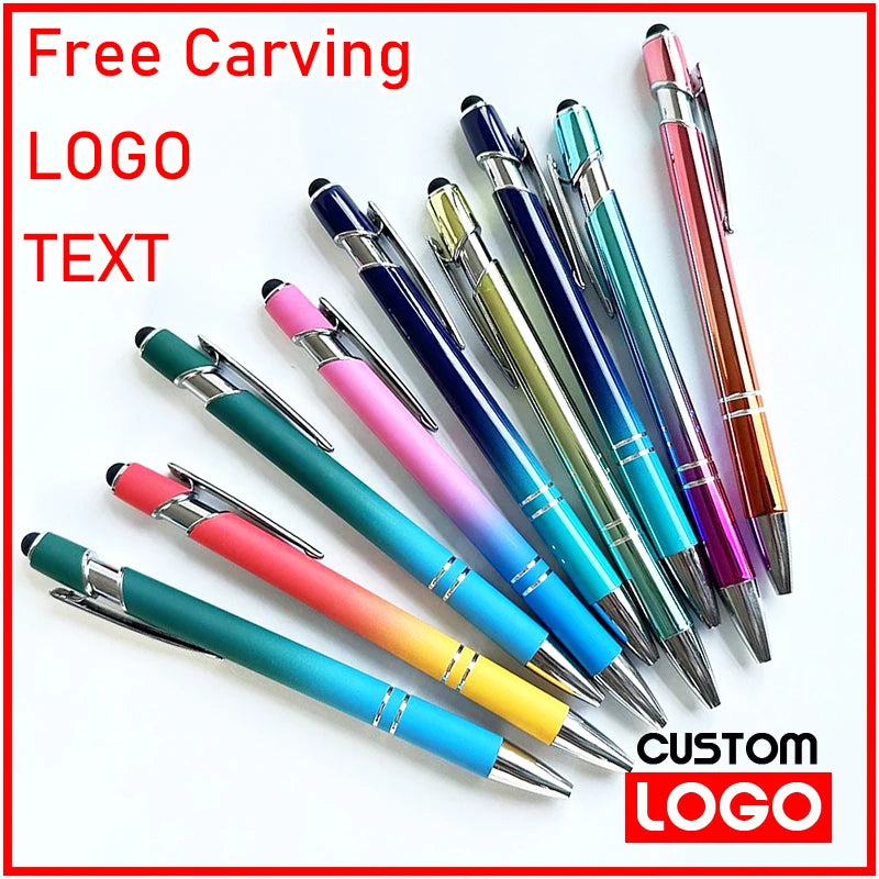 10-200Pcs Gradient Metal Ballpoint Pens Custom Logo Touch Screen Pen Office School Advertising Pen Name Text Laser Engraving