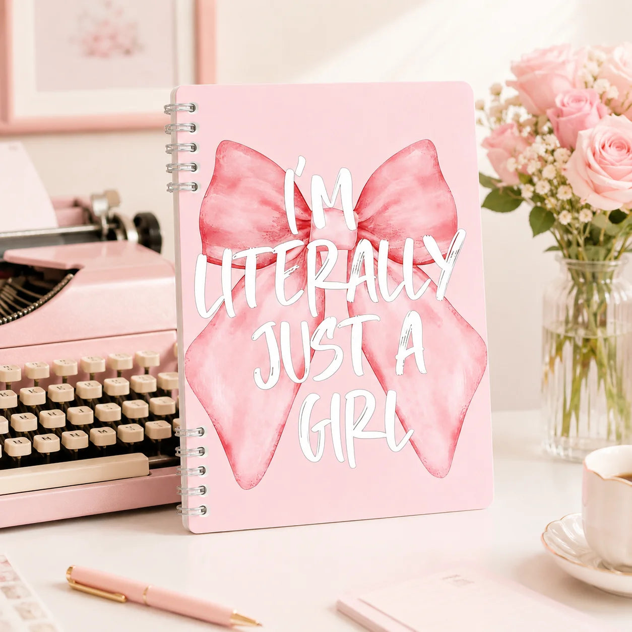 Spiral Notebook Pink Bow Design Notebook 120 Pages Refillable Lined Journal for Girls School Office Writing Stationery Gift