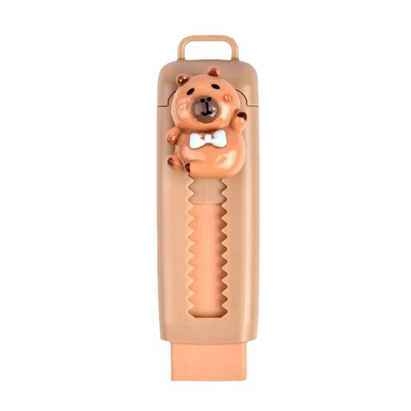 Capybara Eraser Cute Cartoon Bear Retractable Eraser Push-Pull Rubber Erasers Set For School Student Stationery Office Supplies