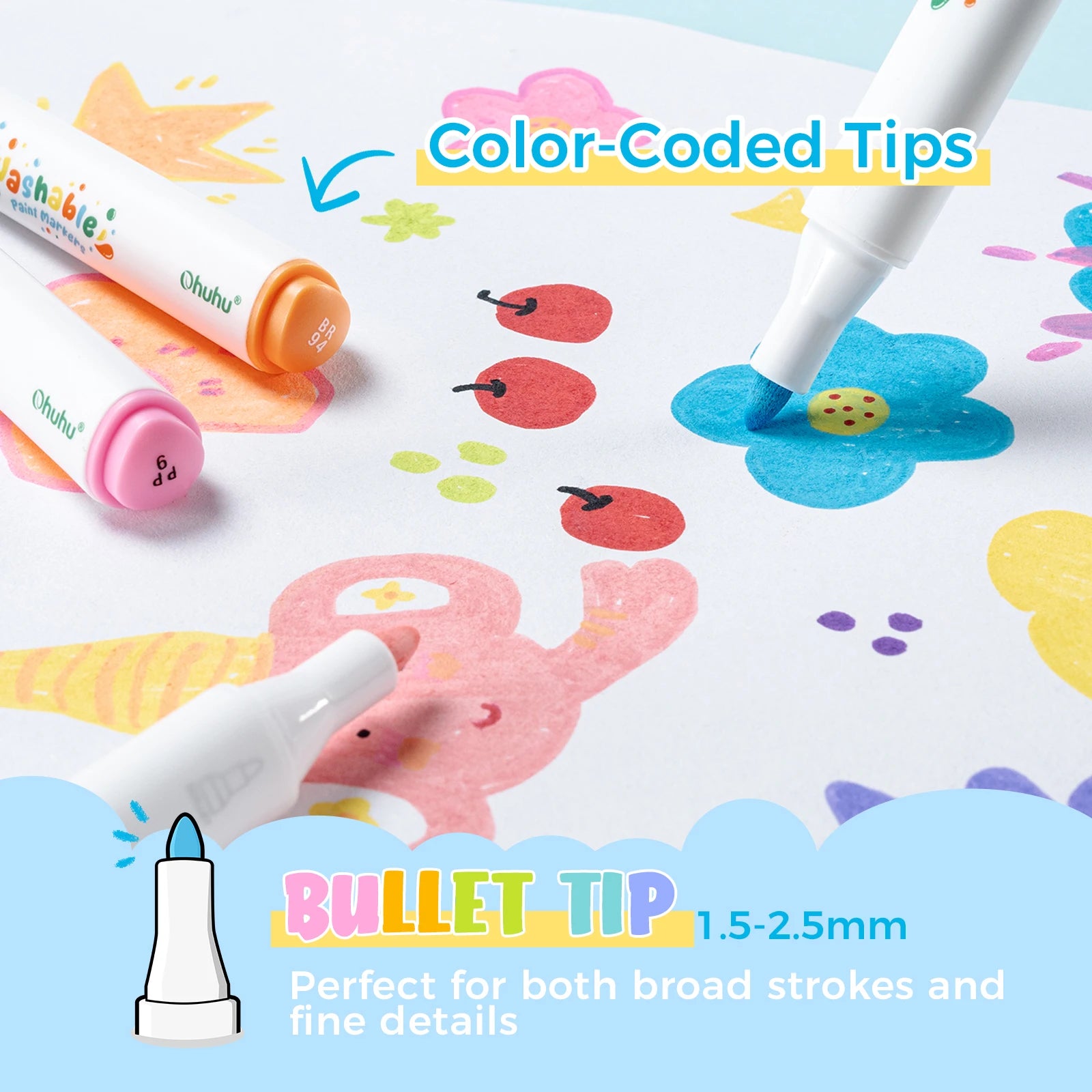 Ohuhu Acrylic Paint Markers Ultra-Washable Markers for Kids Bullet Tip Paint Pens Washable Art Markers Painting School Supplies