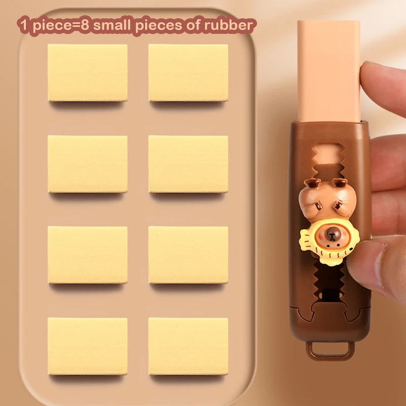 Capybara Eraser Cute Cartoon Bear Retractable Eraser Push-Pull Rubber Erasers Set For School Student Stationery Office Supplies